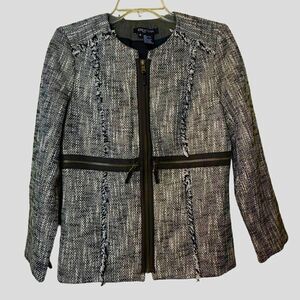 ETCETERA Tweed Zip Front Fringe Detailed Jacket Size 4